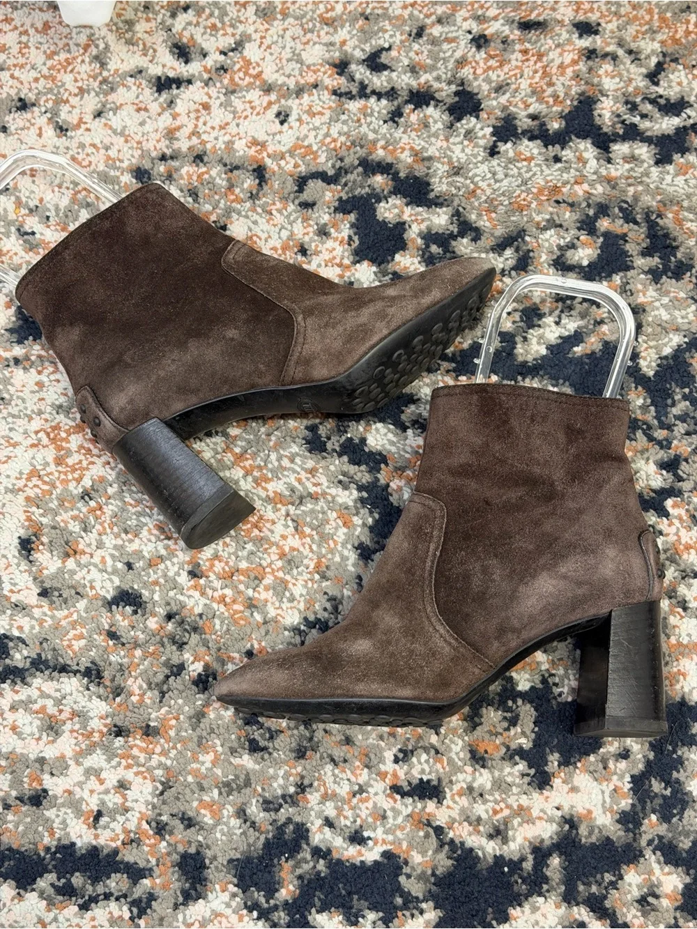 Tod’s Chocolate Brown Suede Wood Heel Chelsea Boots Size 6